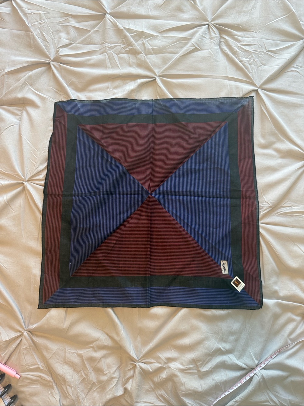 Vintage Yves Saint Laurent YSL Silk Scarf Geometric Stripe Square Scarf